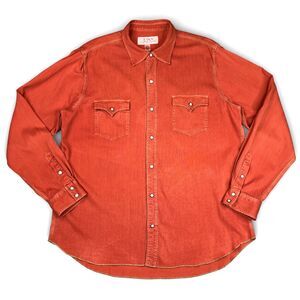 Ryan Michael Western Pearl Snap Shirt Men XL Rust Orange Silk Blend Cowboy Rodeo